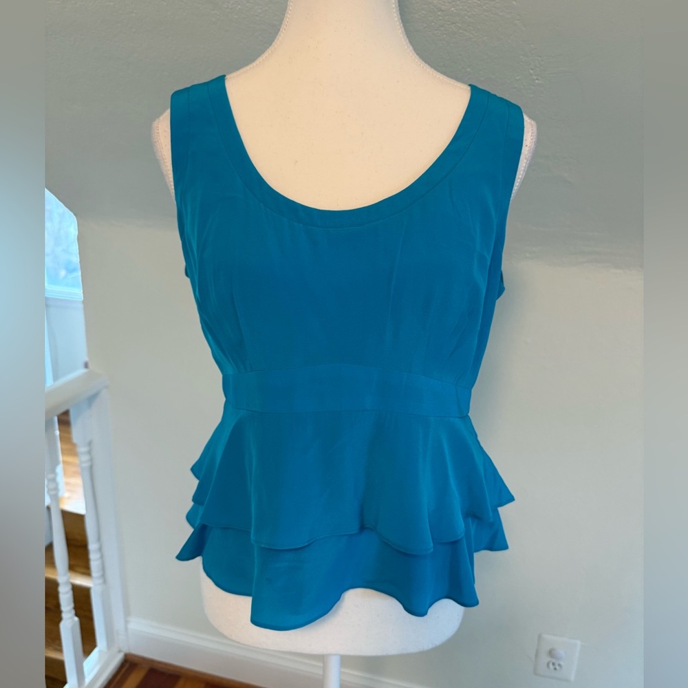 Nanette Lepore Sulk Teal Tiered Peplum Tank Size 10
